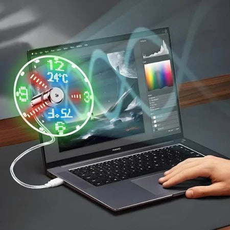 BREIS New USB Clock Fan with Real Time Clock and Temperature Display Function,Silver,1 Year Warranty